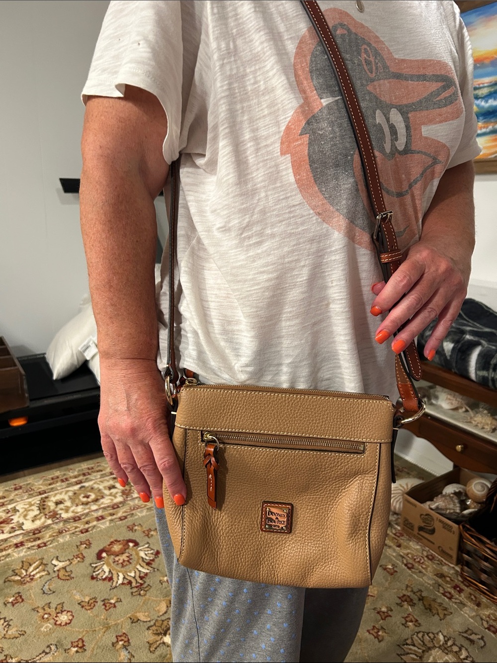 Dooney & Bourke Allison Tan Pebble Leather Messenger Crossbody